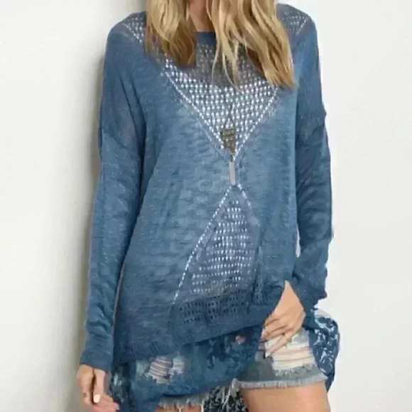 WOMENS LIGHT KNIT BLUE COMFY TOP - Picture 1 of 2